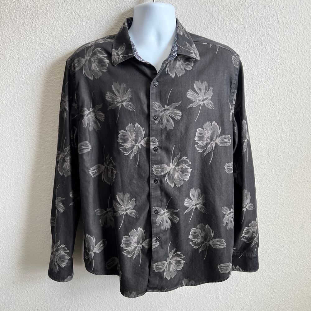 Robert Graham Black Floral Button Down Shirt Men's XL Cotton Cashmere